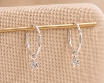 Sterling Silver Star Charm Huggie Sleeper Hoop Earrings – 10mm