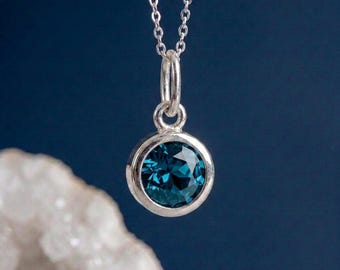 Tiny Personalised December Topaz Birthstone Pendant Necklace In Sterling Silver