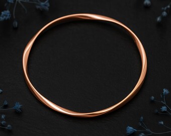 Rose Gold Plated Sterling Silver Soft Twist Hollow Slave Bangle