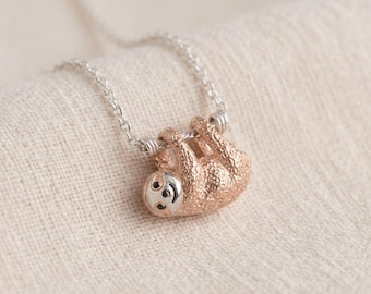 Personalised Sloth Necklace in Rose Gold Plated Sterling Silver