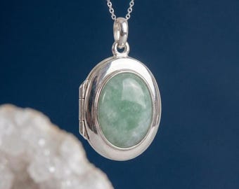 Personalised Jade Photo Locket Necklace in Sterling Silver