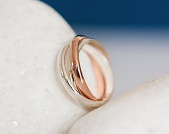 Personalised Rose Gold and Sterling Silver Interlocking Russian Wedding Ring