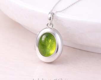 Personalised Sterling Silver Peridot Gemstone Locket With Photos