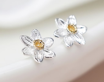 Sterling Silver Daffodil Stud Earrings
