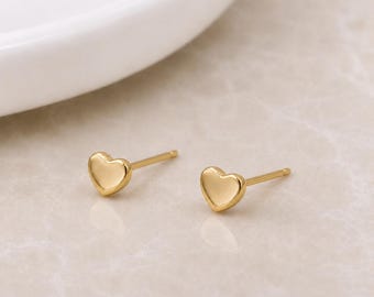 Tiny 9ct Yellow Gold Heart Stud Earrings