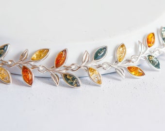 Sterling Silver Baltic Amber Leaf Bracelet