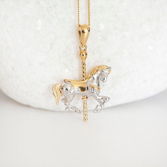 Moving Carousel Horse Necklace in 18ct Gold Plated Sterling Silver, Cute  Fun and Quirky, Gold Fairground Horse, Nostalgic Jewellery, Kinetic - Etsy