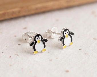 Penguin Stud Earrings in Sterling Silver