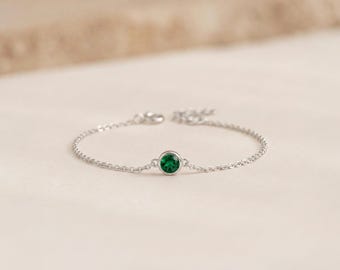 Personalised May Emerald Birthstone Bracelet in Sterling Silver
