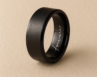 Mens Personalised Classic Black Steel Spinner Ring