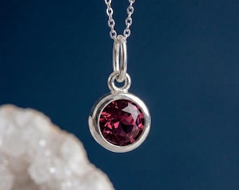 Tiny Personalised February Amethyst Birthstone Pendant Necklace In Sterling Silver