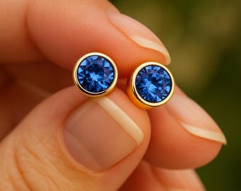 Gold Plated Sterling Silver September Sapphire Birthstone Stud Earrings
