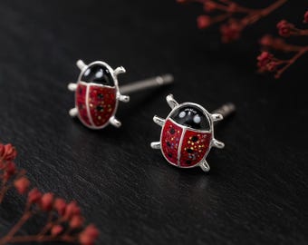 Girls Sterling Silver Ladybird Stud Earrings