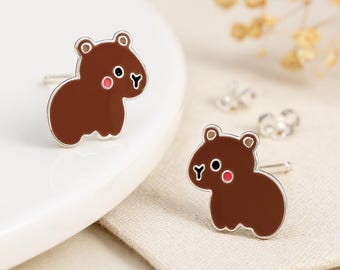 Girls Sterling Silver Capybara Stud Earrings