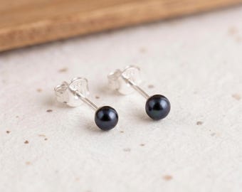 Personalised Tiny Black Freshwater Pearl Stud Earrings In Sterling Silver