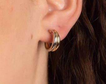 Solid 9ct Mixed Gold Double Hoop Earrings – 15mm