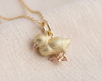 Personalised Tiny Duckling Pendant Necklace in Gold Plated Sterling Silver