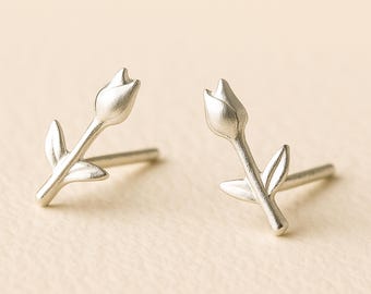 Sterling Silver Tulip Flower Stud Earrings