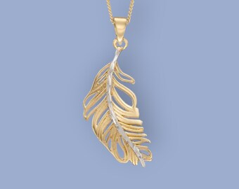 Angel Feather Necklace in 9ct Gold, Mixed Gold Feather, Feather Jewellery, Yellow and White Gold Feather, Feathers Appear When Angels Near