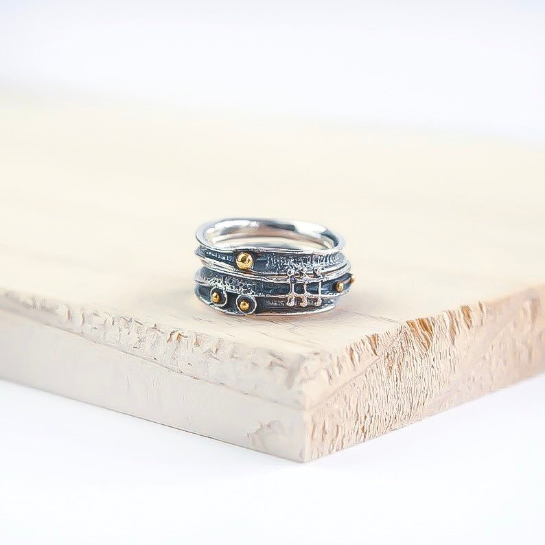 Oxidised Stacking Ring Set Personalized Sterling Silver Organic Ring Set for Men or Women