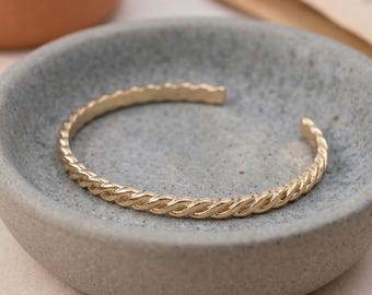 Twisted Braid Cuff Bangle Bracelet with Gold Plating