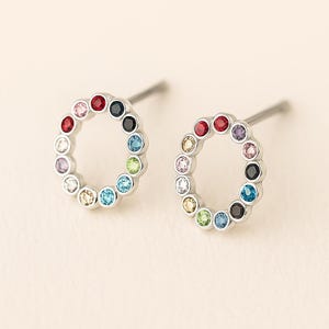 Twinkling Silver Plated Rainbow Halo Stud Earrings