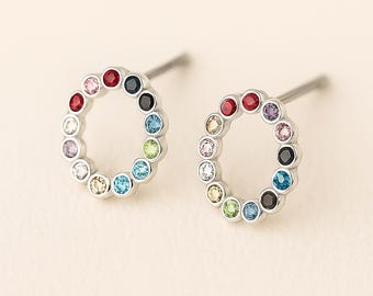 Twinkling Silver Plated Rainbow Halo Stud Earrings