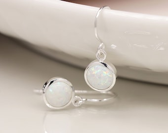 Sterling Silver White Opal Drop Earrings