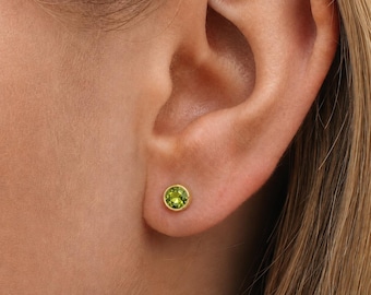 Gold Plated Sterling Silver August Peridot Birthstone Stud Earrings