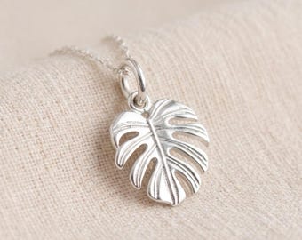 Personalised Monstera Leaf Pendant Necklace in Sterling Silver
