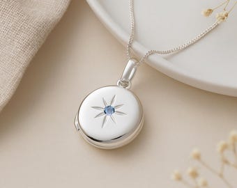 Personalised Sterling Silver December Birthstone Locket – Blue Topaz