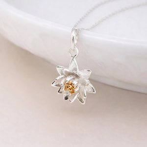 Personalised Sterling Silver Water Lily July Birth Flower Pendant Necklace