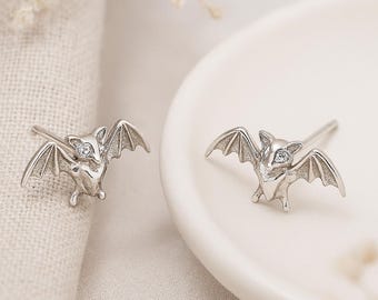 Bat Stud Earrings • Sterling Silver Gothic Studs • Halloween Jewellery • Alternative Gift for Her •