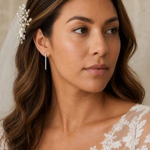 Sterling Silver Cubic Zirconia Bar Drop Earrings