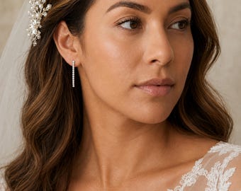 Sterling Silver Cubic Zirconia Bar Drop Earrings