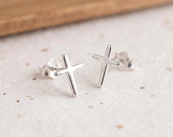 Personalised Cross Stud Earrings In Sterling Silver