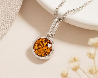Citrine Birthstone Pendant • November Charm Necklace in Sterling Silver • Dainty Cubic Zirconia Gift • Personalised Birth Month Jewellery