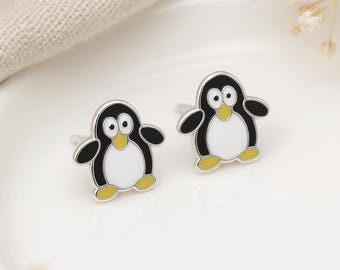 Penguin Stud Earrings • Sterling Silver Animal Studs • Cute Enamel Earrings • Winter Gift for Her • Kids Jewellery •