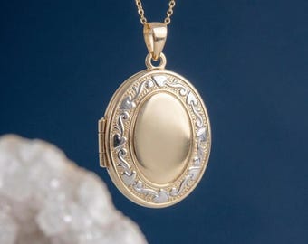 Personalised Heart and Scroll Family Photo Locket Necklace in Solid 9ct Gold
