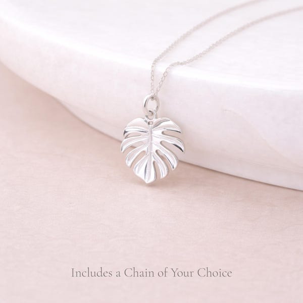 Personalised Sterling Silver Monstera Leaf Pendant Necklace