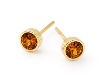 Gold Plated Sterling Silver November Birthstone Stud Earrings – 7mm