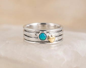 Personalised Opal Heart Spinner Ring in Sterling Silver