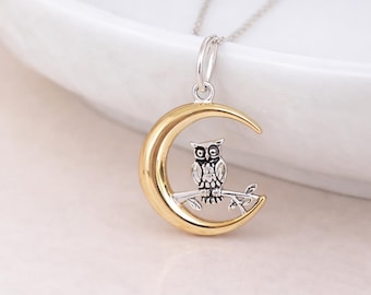 Personalised Gold Plated Sterling Silver Night Owl Pendant Necklace