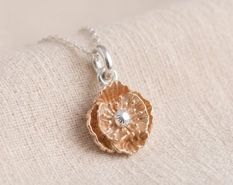 Personalised August Poppy Birth Flower Pendant Necklace In Gold Plated Sterling Silver