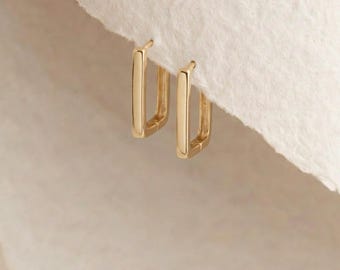 Rectangle Hoop Earrings in Gold Plated Sterling Silver