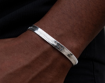Wide Sterling Silver Flat Triple Herringbone Bracelet