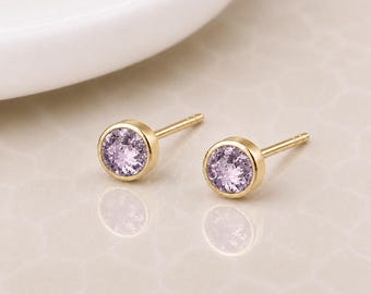 Gold Plated Sterling Silver June Lilac Alexandrite Birthstone Stud Earrings