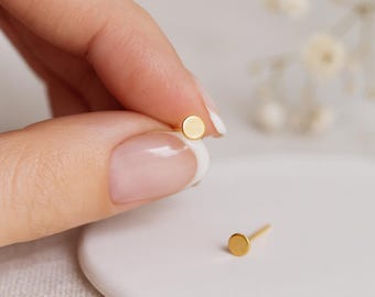18ct Gold Plated Sterling Silver Disc Stud Earrings: Minimalist Micro Jewellery, 3mm