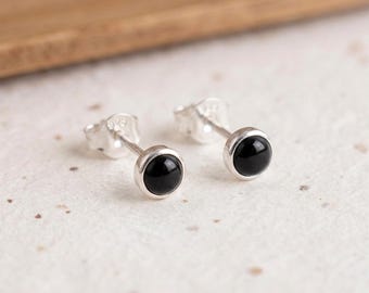 Personalised Tiny Onyx Stud Earrings In Sterling Silver