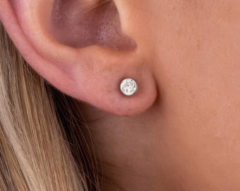 Tiny Sterling Silver Hammered Disc Stud Earrings